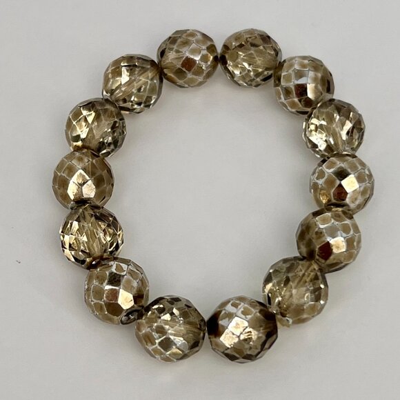 Faceted Czech Glass Fire Polished Gray Gold Crystal Chunky Bead Stretch Bracelet - Picture 2 of 16